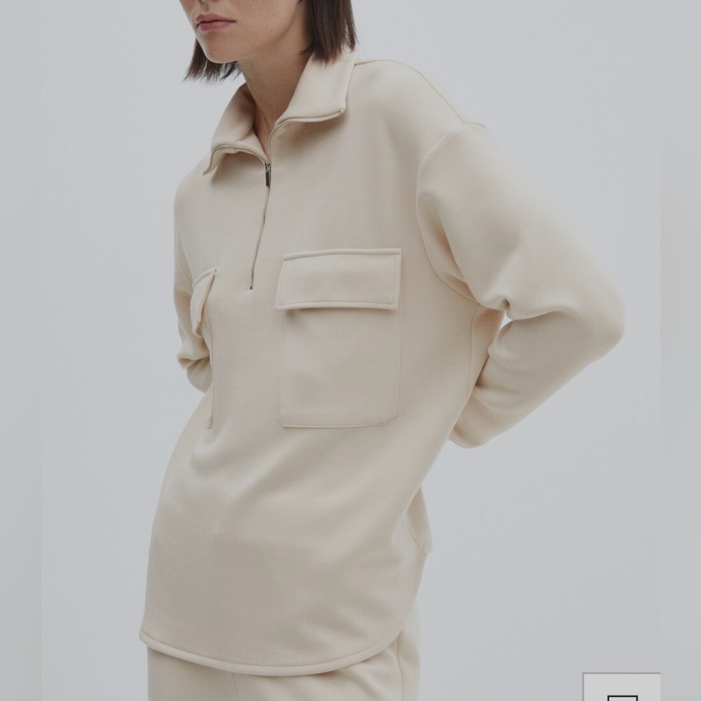 Mango MNG Beige Quarter Zip Oversized High Neck Sweater Casual Comfort Women SzS
